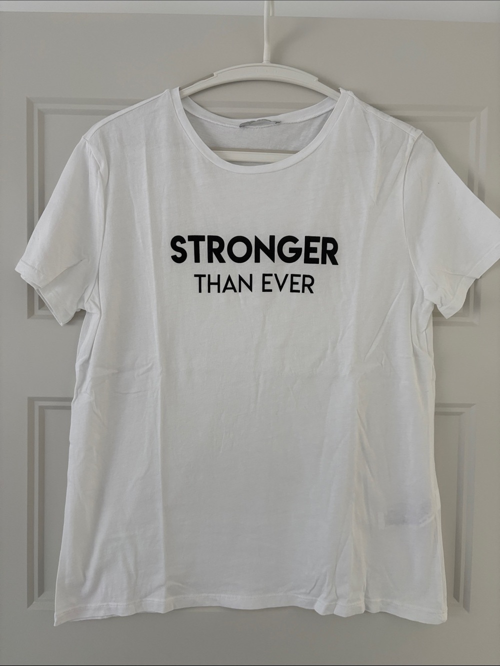 Zara White Graphic Tee 'Stronger Than Ever' - Black Text